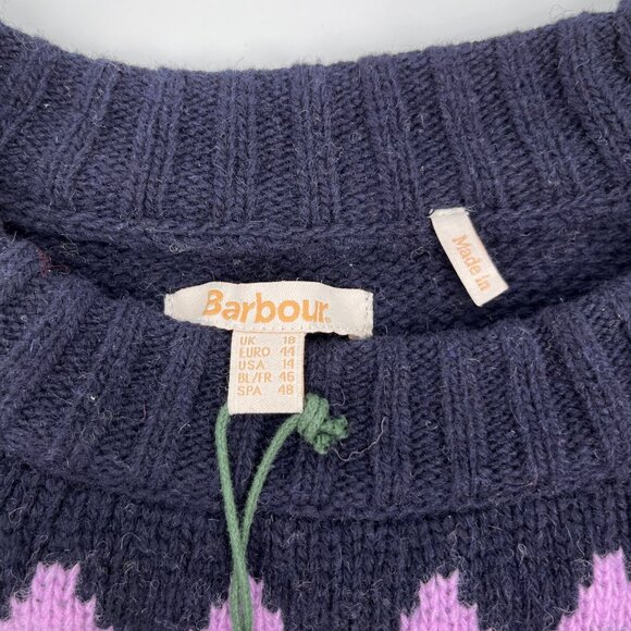 Barbour Midhurst Fair Isle Knit Sweater Size 14 Wool Blend Navy Winter Pullover - Picture 8 of 11
